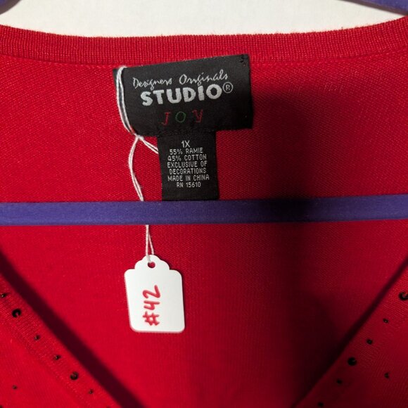 Designers Originals Studio JOY Red Christmas Cardigan – Women’s 1X – Sequin Bead - Picture 3 of 4
